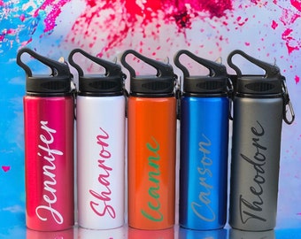 Personalised - Any Name - 800ml Aluminium Flip Straw Bottle UK