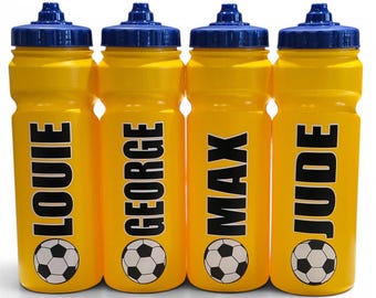 Personalised - Any Name - Kids Leak Free  Yellow Football 750 ml Water / Drinks Bottle - Ideal Gift for School, World Cup, Euros
