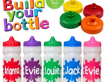 Personalised - Any Name - Kids Leak Free & Push/Pull lid - Clear 500ml Water / Drinks Bottle - Ideal Gift for School , Nursery, Party