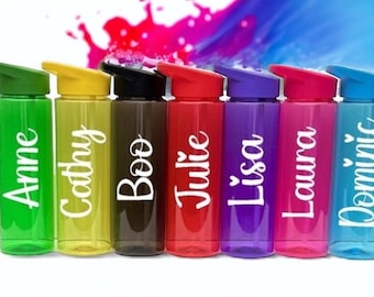 PERSONALISED CUSTOM BOTTLE - Any Name - Kids coloured Flip Straw Water / Drinks Bottle - school, sport - bpa free - 700ml