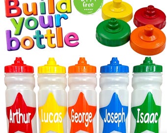 Personalised - Any Name - Kids Leak Free & Push/Pull lid - Clear 500ml Water / Drinks Bottle - Ideal Gift for School , Nursery, Party