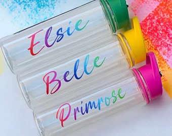 Personalised - Any Name - Rainbow Kids Flip Straw Water / Drinks Bottle - Ideal Gift for School, Party UK