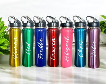 Personalised - Any Name - Large 600ml Size Metal Thermos Flip Straw Bottle - Gift idea School