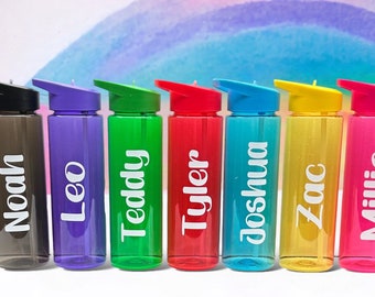 Personalised - Any Name - Kids Flip Straw Water / Drinks Bottle - school, sport