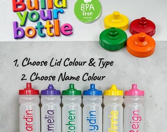 Personalised - Any Name - Kids Leak Free & Push/Pull lid - Clear 500ml Water / Drinks Bottle - Ideal Gift for School , Nursery, Party