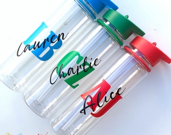 Personalised - Any Name - Kids Flip Straw Water / Drinks Bottle - Ideal Gift for School or Party UK