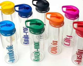 Personalised Kids Water Bottle: Flip Straw, School, Gift,