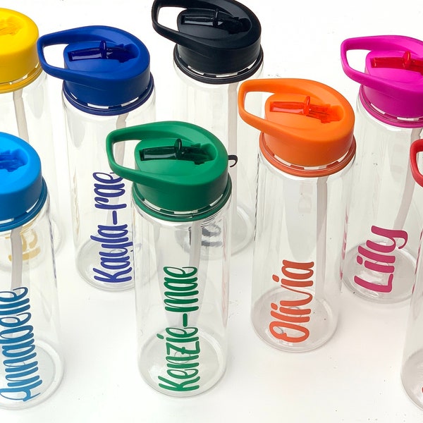 Personalised Kids Water Bottle: Flip Straw, School, Gift,