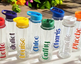 CUSTOM WATER BOTTLE - Any Name - 700ml size / Kids Flip Straw Water / Drinks Bottle - Ideal Gift for School, College, Work