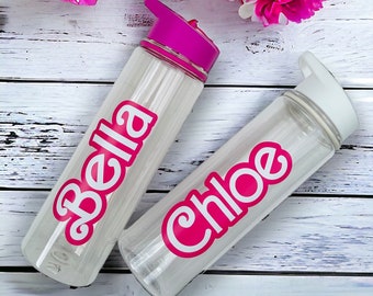 Personalised - Any Name - Barbie Inspired Kids Flip Straw Water / Drinks Bottle - Ideal Gift for School or Party UK