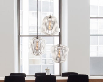 Modern Wooden Pendant Light: White HDF Ceiling Fixture
