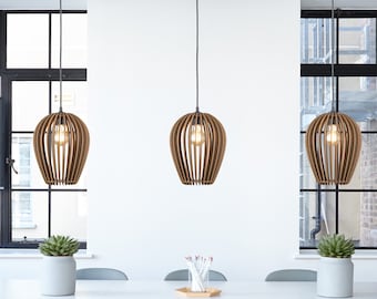 Druppelvormige plafondlamp gemaakt van hout in Europa, multisize, armatuur, eetkamerlamp, hanglamp, kroonluchter, minimalistisch, geometrisch