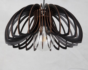 Geometric Wooden Pendant Light: Modern Flower Lamp Shade