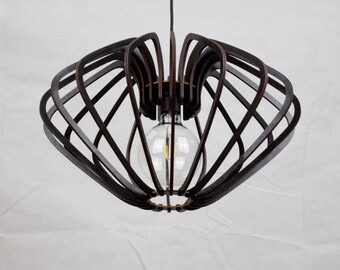 Geometric Wood Pendant Light: Modern Abstract Lamp Shade