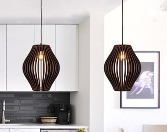 Birch Wood Pendant Light: Modern Geometric Chandelier, Handmade in Europe