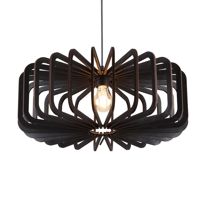 500mm Geometric Wood Ceiling Light: Scandinavian Hanging Lamp image 1