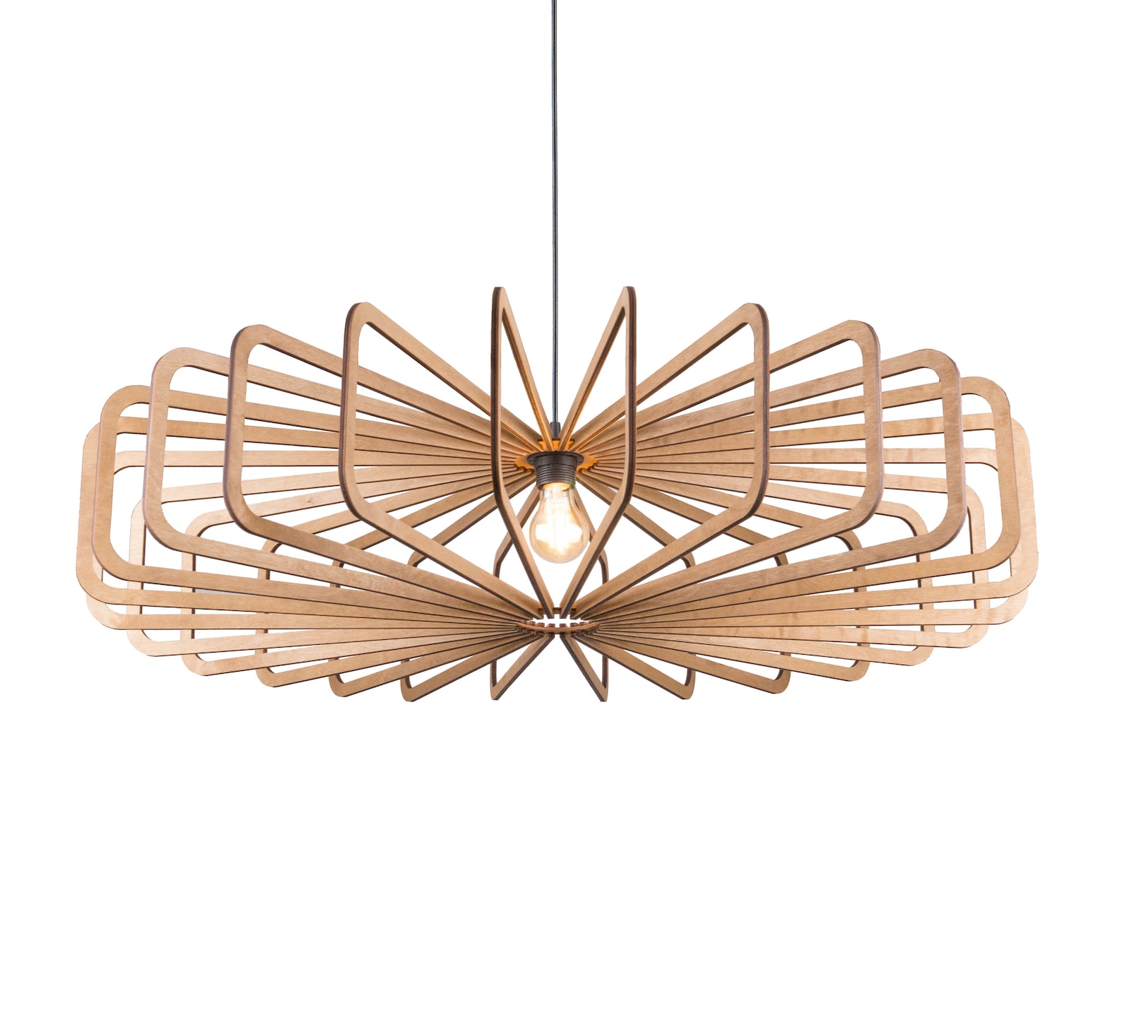 Large Geometric Ceiling Light, 36" 910mm, Pendant Light Wood Lamp ...