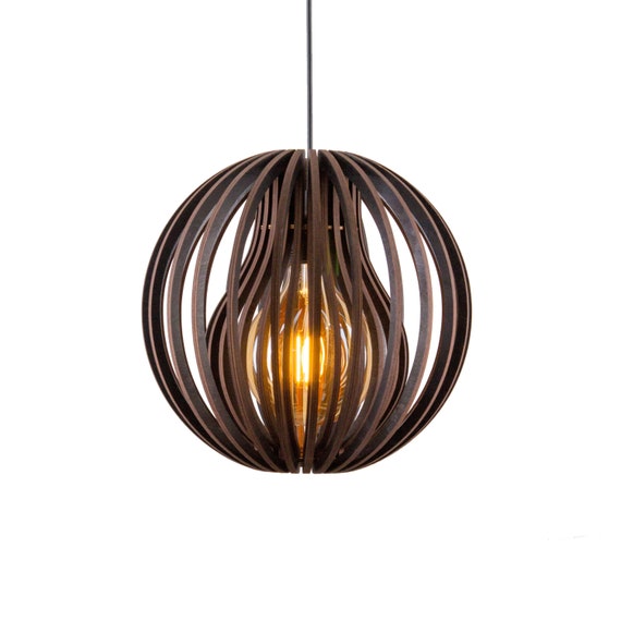 LUNA Round Wooden Lamp With Pear Shaped Core Lamp Fixture