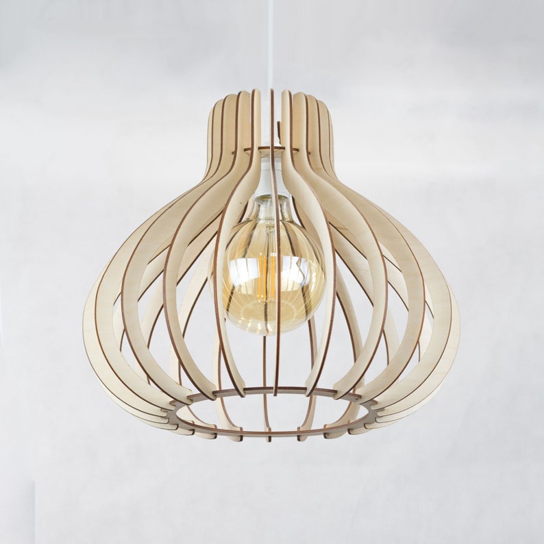 Pear Shaped Ceiling Light Pedant Lamp Shade Geometric Design Nordic Wooden Hanging