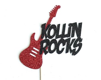 Rockstar Cake Topper, Personalized Guitar Cake Topper