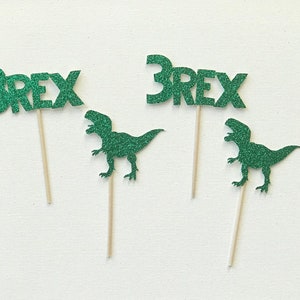 Dinosaur Cupcake Toppers, 3 Rex Cupcake Toppers, TRex Cupcake Toppers, Personalized Dinosaur Cupcake Toppers