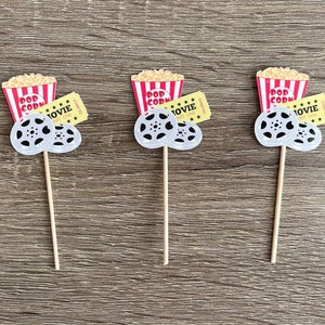 Movie Night Cupcake Toppers, Movie Birthday Theme