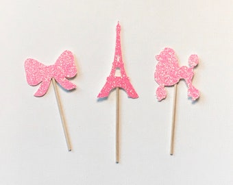 Paris Cupcake Toppers, Paris Theme Cupcake Toppers