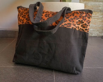 Leopard Print Beach Bag in Black and Brown - Summer Essentials for Young Women, Casual outfit weekend bag for sister birthday gift