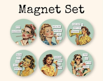 Funny True Crime Inspired Magnet Set | 2.15" MDF Magnets | Sarcastic Retro Housewife Magnets | Podcast Fan | Set of 6 SSDGM | Murderino Gift
