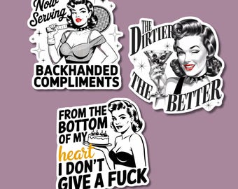 Pegatina de vinilo sarcástica retro de 3 pulgadas / Divertida calcomanía feminista / Pegatina para portátil de pin-up vintage sarcástica