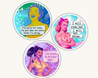 Divertidas pegatinas retro para amas de casa / Calcomanías de vinilo con humor sarcástico vintage / Pegatinas brillantes / Regalo femenino atrevido / 2.5” o 3”