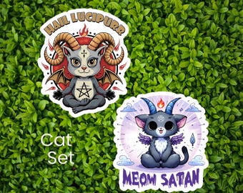 Hail Satan | Cute Gothic Sticker Bundle | Kawaii Baphomet Vinyl Stickers | Funny Satan Cat & Goat Decals | Laptop Stickers | Witchy Gift