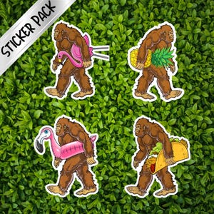4 Pack Bigfoot with a Yard Flamingo Vinyl Sticker Decal / Bigfoot with Taco /  Bigfoot Pool Float/ Cryptid / Last Podcast on the Left