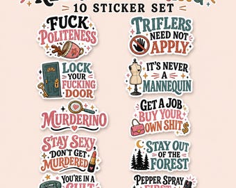 True Crime Sticker Set of 10, Murderino Gift, Funny Podcast Inspired Glossy Vinyl Stickers