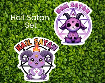 Hail Satan | Cute Gothic Sticker Bundle | Kawaii Baphomet Vinyl Stickers | Funny Satan Cat & Goat Decals | Laptop Stickers | Witchy Gift
