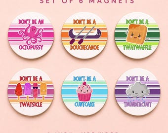 Funny Adult Humor Magnet Set of 6, 2.15 Inch MDF Wood Magnets, True Crime Comedy Gift, Sarcastic Refrigerator Magnets