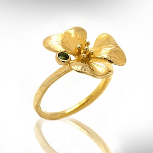 Süße Gold Blume Ring 22K vergoldet Blume Ring Frauen Turmalin Ring mit personalisierten Edelstein Aussage Orchidee Ring Jubiläumsgeschenk