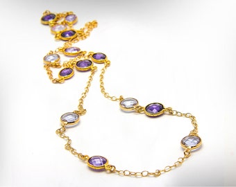 Long Crystal Necklace. Swarovski Necklace for Women, Gold-Filled Crystal Necklace, Romantic Necklace, Boho Necklace Gold, Purple Necklace.
