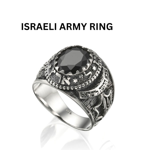 Sterling Silver IDF icon ring, Israel Defence Symbol, Zahal Ring for Him, Israeli Designer jewelry ,Unique Israel Army Black Onyx Ring.