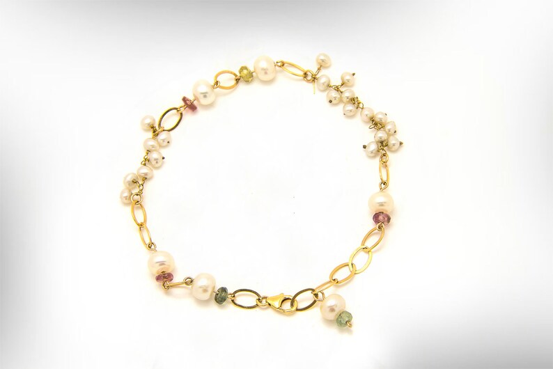 Women/'s Personalized Beaded Bracelets Colorful Jewelry Gift for Mom Gold Filled Bracelet with Pearls and Tourmaline