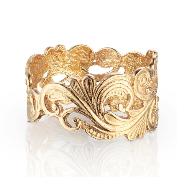 Goldring im Vintage-Stil für Frauen, erstaunlicher Art-Deco-Ring, einzigartiger Blätterring, bestes Geschenk für Frau, Spitzenring, perfektes Jubiläumsgeschenk