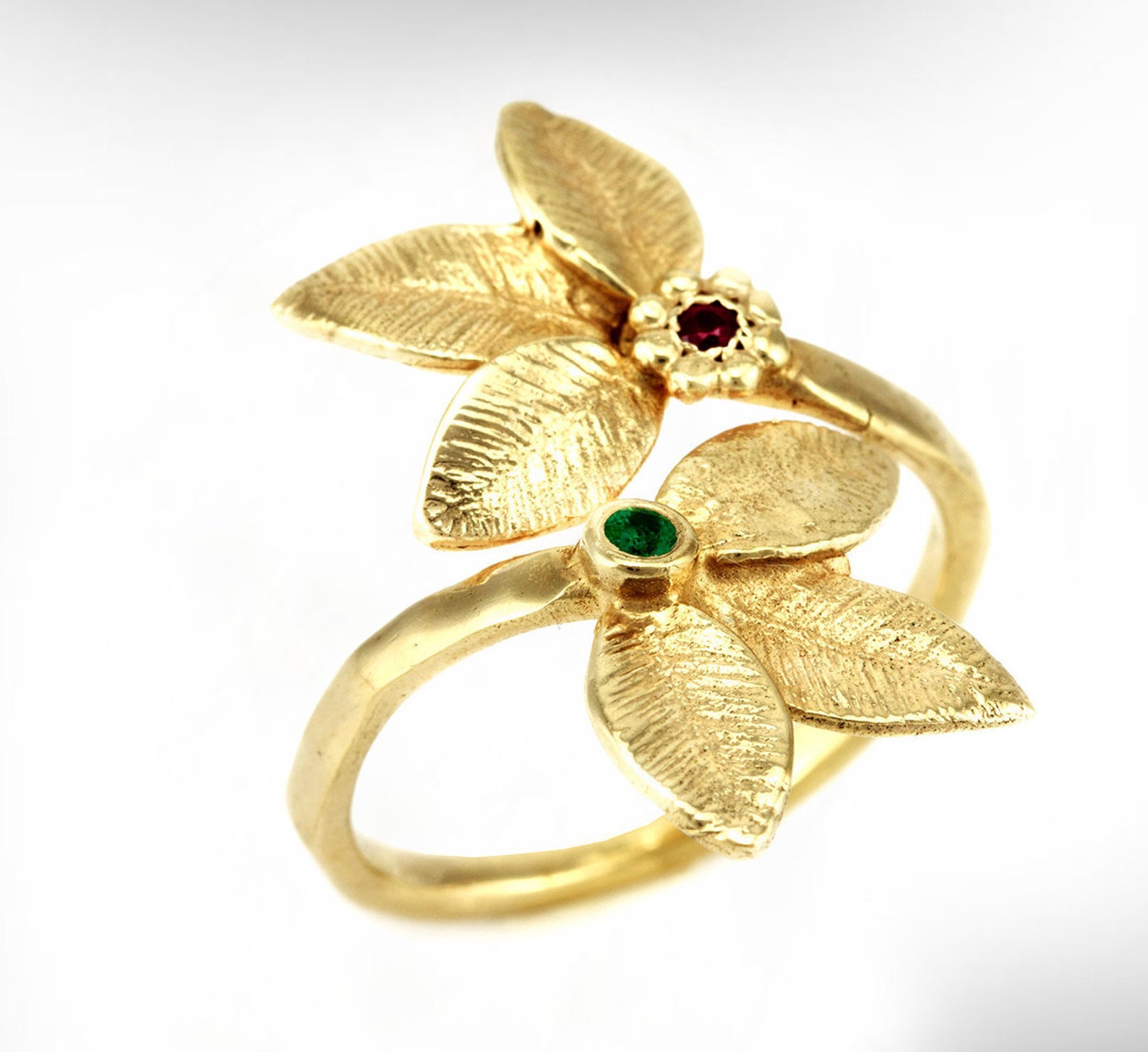 22K Gold Plated Sterling Silver Leaves Ring for Women Etsy