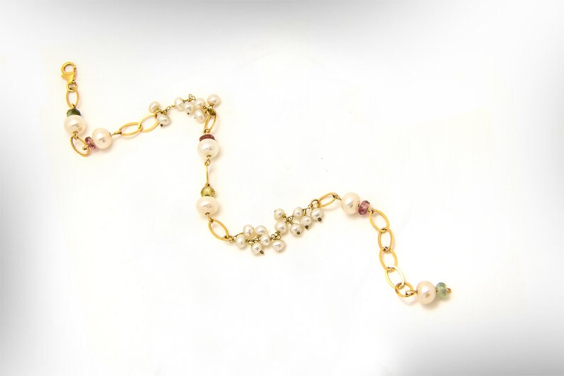 Women/'s Personalized Beaded Bracelets Colorful Jewelry Gift for Mom Gold Filled Bracelet with Pearls and Tourmaline