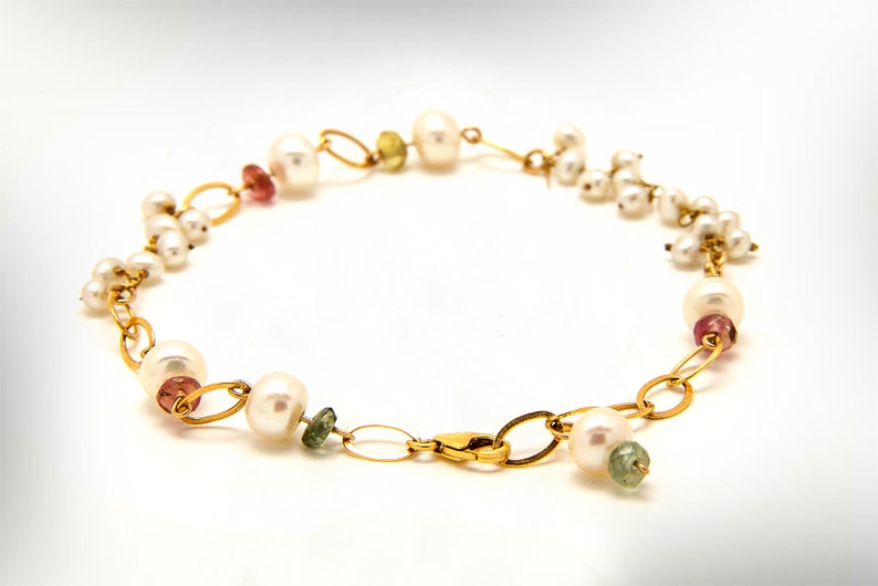 Women/'s Personalized Beaded Bracelets Colorful Jewelry Gift for Mom Gold Filled Bracelet with Pearls and Tourmaline
