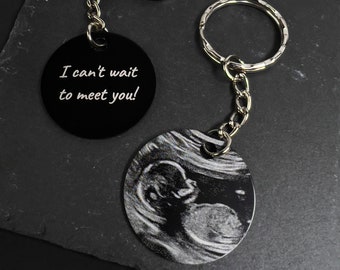 Personalised Baby Scan Metal Keyring, Baby Ultrasound Scan ,Laser Engraved Keyring, High Quality, Long Lasting, Black and White, Aluminium
