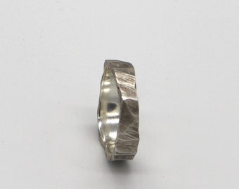 Brutalist Silver Band Ring, Raw Texture Unisex Ring