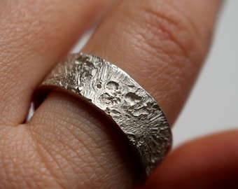 Large Silver MOON BAND RING, Texture ring for him or for her