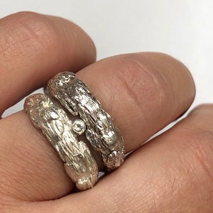 Wedding rings set, Organic silver rings with a unique texture