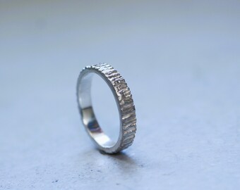 Brutalist Sterling Silver Band Ring, Raw Texture Unisex Ring