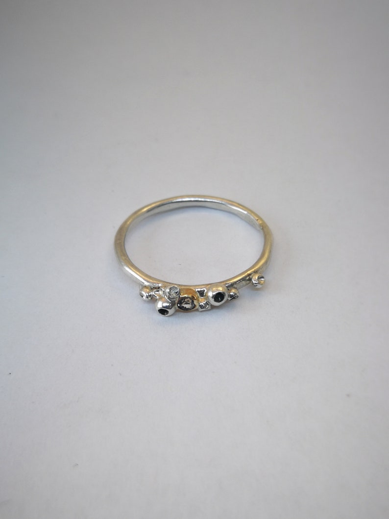 White topaz wedding ring Engagement ring with Topaz gemstone Silver engagement ring with a unique design Granulation and melted texture